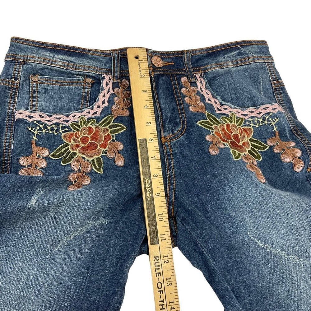 V Christina Jeans Women's 8 Blue Embroidered Mid Rise Skinny Stretch $156 Nwot - Picture 8 of 10